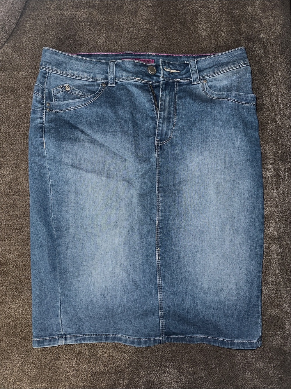 YMI Blue Denim Pencil Skirt with Back Slit